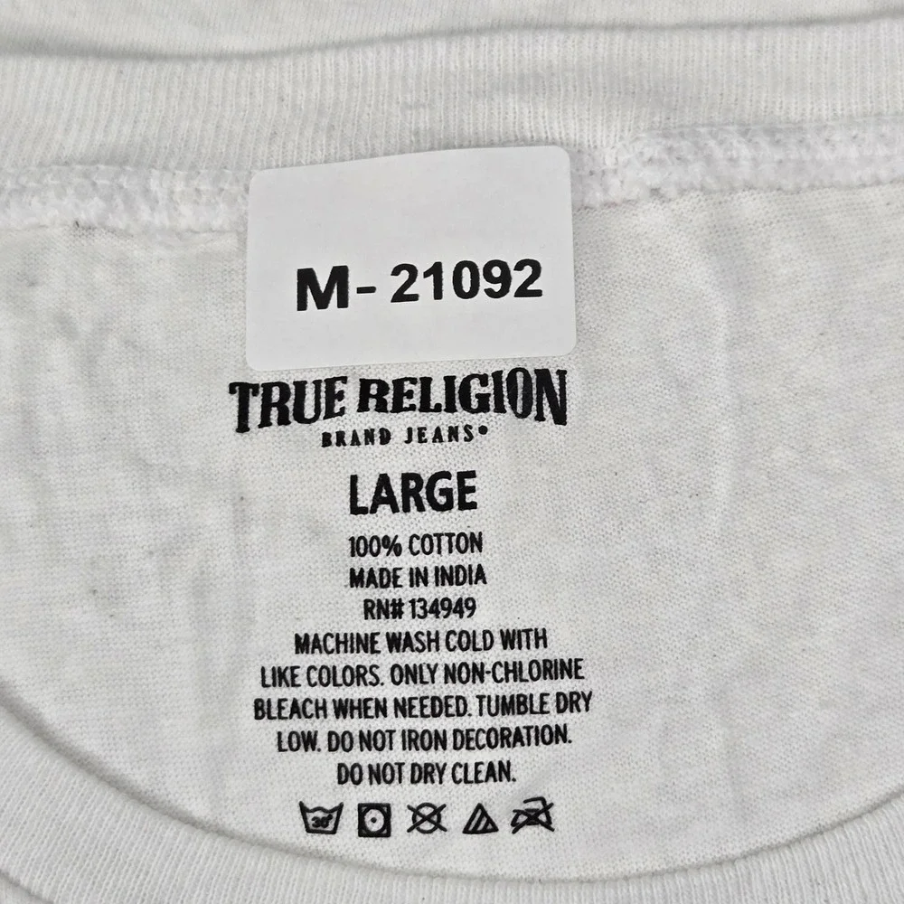 True Religion‎ Men Shirt LARGE White Logo Silver Foil Short Sleeve
